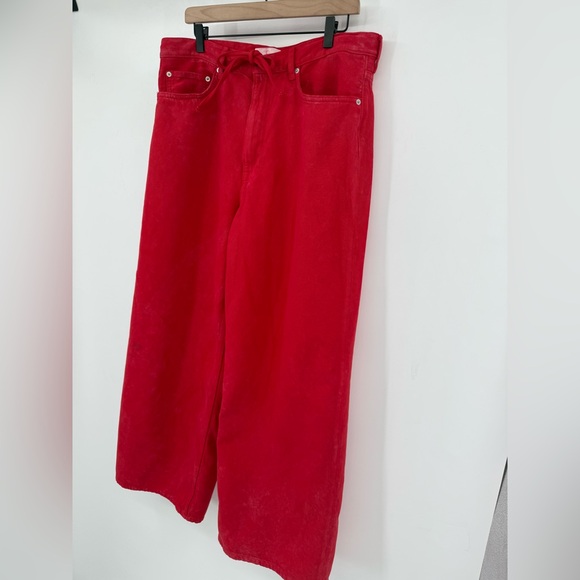 COS Wide Leg Red Drawstring Denim Jean Trousers - Picture 5 of 12